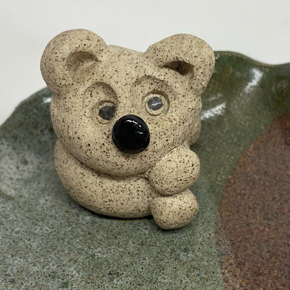 Handmade Ring Trinket Dish w/ Koala Bear Browns Tans Ruffled Edge - Picture 2 of 7